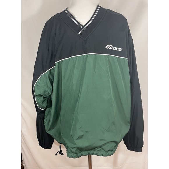 Mizuno Men's Athletic Pullover  Large V Neck Green  With Toggle Waist Lined - Picture 3 of 16